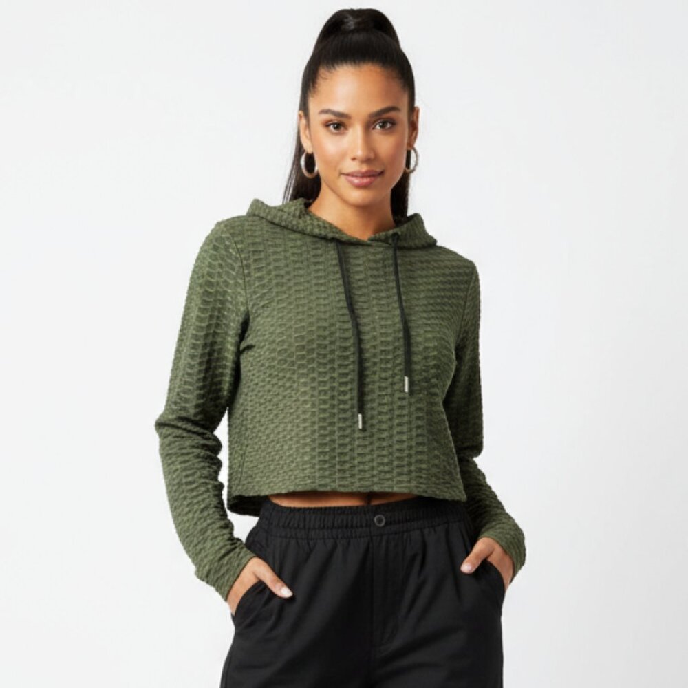 ARA Sports Olive Green Print Cropped Long Sleeve Hoody Top S